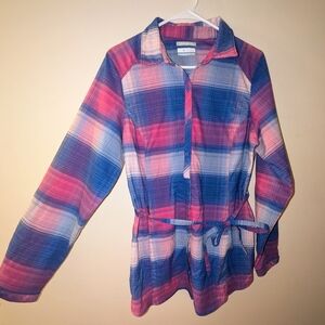 Columbia Sportswear Omni-Wick Pink & Blue Belted Plaid Shirt / Tunic Size Large